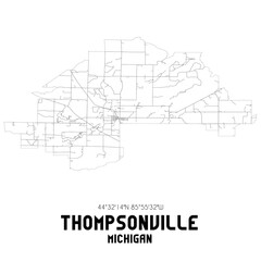 Thompsonville Michigan. US street map with black and white lines.