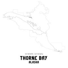 Thorne Bay Alaska. US street map with black and white lines.