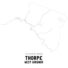 Thorpe West Virginia. US street map with black and white lines.
