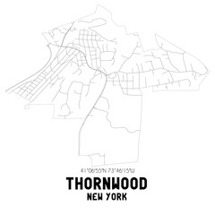 Thornwood New York. US street map with black and white lines.