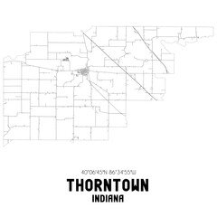 Thorntown Indiana. US street map with black and white lines.