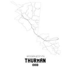 Thurman Ohio. US street map with black and white lines.