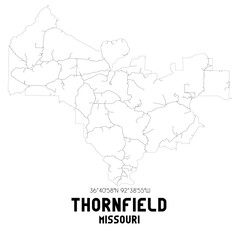Thornfield Missouri. US street map with black and white lines.