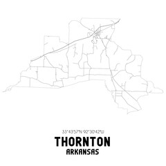 Thornton Arkansas. US street map with black and white lines.