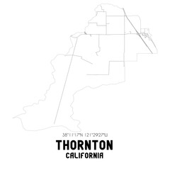 Thornton California. US street map with black and white lines.