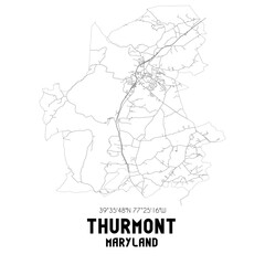 Thurmont Maryland. US street map with black and white lines.