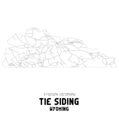 Tie Siding Wyoming. US street map with black and white lines.