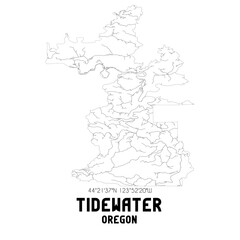 Tidewater Oregon. US street map with black and white lines.