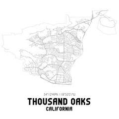 Thousand Oaks California. US street map with black and white lines.