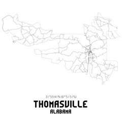Thomasville Alabama. US street map with black and white lines.