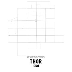Thor Iowa. US street map with black and white lines.