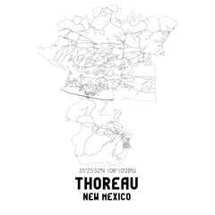 Thoreau New Mexico. US street map with black and white lines.