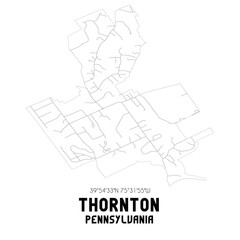 Thornton Pennsylvania. US street map with black and white lines.