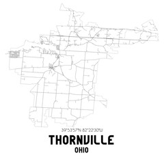 Thornville Ohio. US street map with black and white lines.