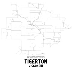 Tigerton Wisconsin. US street map with black and white lines.