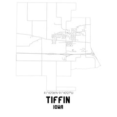 Tiffin Iowa. US street map with black and white lines.