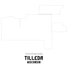 Tilleda Wisconsin. US street map with black and white lines.