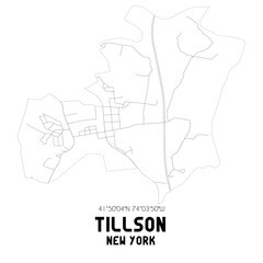 Tillson New York. US street map with black and white lines.