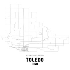 Toledo Iowa. US street map with black and white lines.