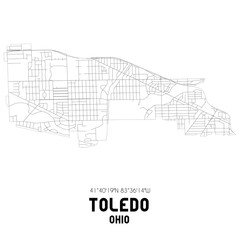 Toledo Ohio. US street map with black and white lines.