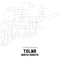 Tolna North Dakota. US street map with black and white lines.
