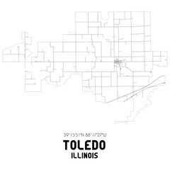 Toledo Illinois. US street map with black and white lines.