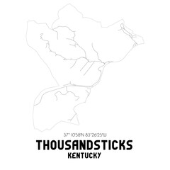 Thousandsticks Kentucky. US street map with black and white lines.