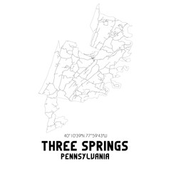 Three Springs Pennsylvania. US street map with black and white lines.