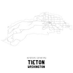 Tieton Washington. US street map with black and white lines.