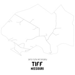 Tiff Missouri. US street map with black and white lines.