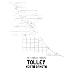 Tolley North Dakota. US street map with black and white lines.