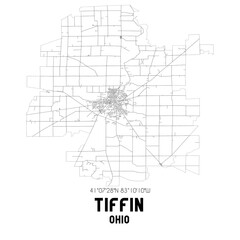 Tiffin Ohio. US street map with black and white lines.