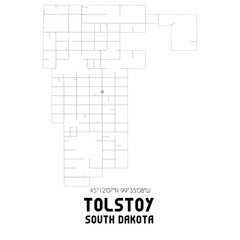 Tolstoy South Dakota. US street map with black and white lines.