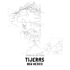 Tijeras New Mexico. US street map with black and white lines.