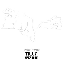 Tilly Arkansas. US street map with black and white lines.