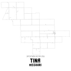 Tina Missouri. US street map with black and white lines.