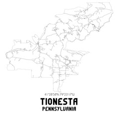 Tionesta Pennsylvania. US street map with black and white lines.