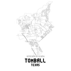 Tomball Texas. US street map with black and white lines.