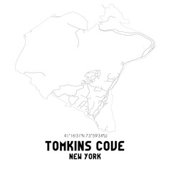 Tomkins Cove New York. US street map with black and white lines.