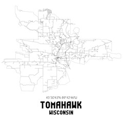 Tomahawk Wisconsin. US street map with black and white lines.