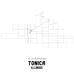 Tonica Illinois. US street map with black and white lines.