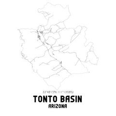 Tonto Basin Arizona. US street map with black and white lines.
