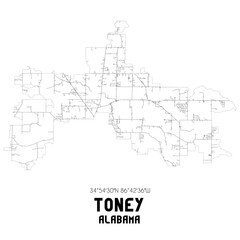 Toney Alabama. US street map with black and white lines.