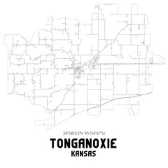 Tonganoxie Kansas. US street map with black and white lines.