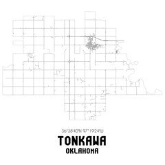 Tonkawa Oklahoma. US street map with black and white lines.
