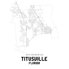 Titusville Florida. US street map with black and white lines.