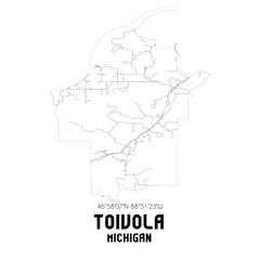 Toivola Michigan. US street map with black and white lines.