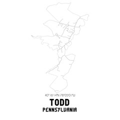 Todd Pennsylvania. US street map with black and white lines.