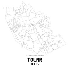 Tolar Texas. US street map with black and white lines.