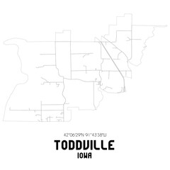 Toddville Iowa. US street map with black and white lines.